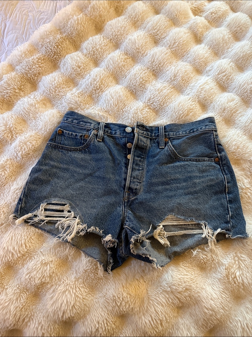 Levi's Blue Distressed Denim Cutoff Shorts